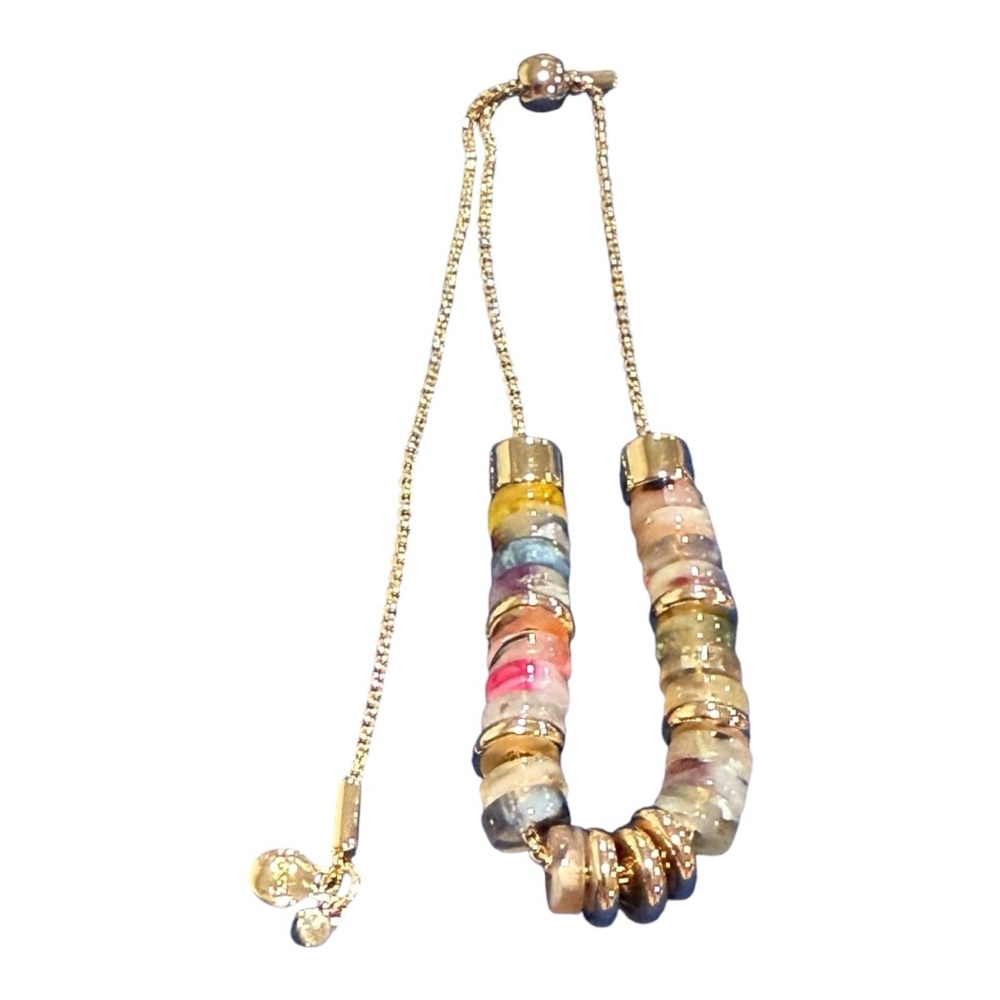 LOFT Adjustable Pull Tie Bracelet – Multicolor Print & Metallic Beads